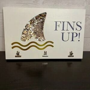 “Fins Up” wood artwork display with reverse sequin fin 16 x 10
